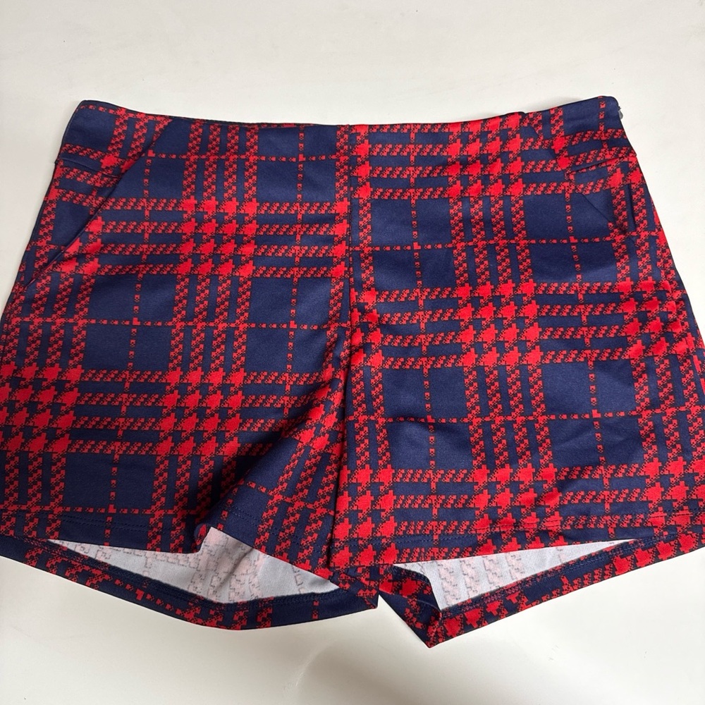 Nikibiki Red & Navy Plaid High-Waist Shorts